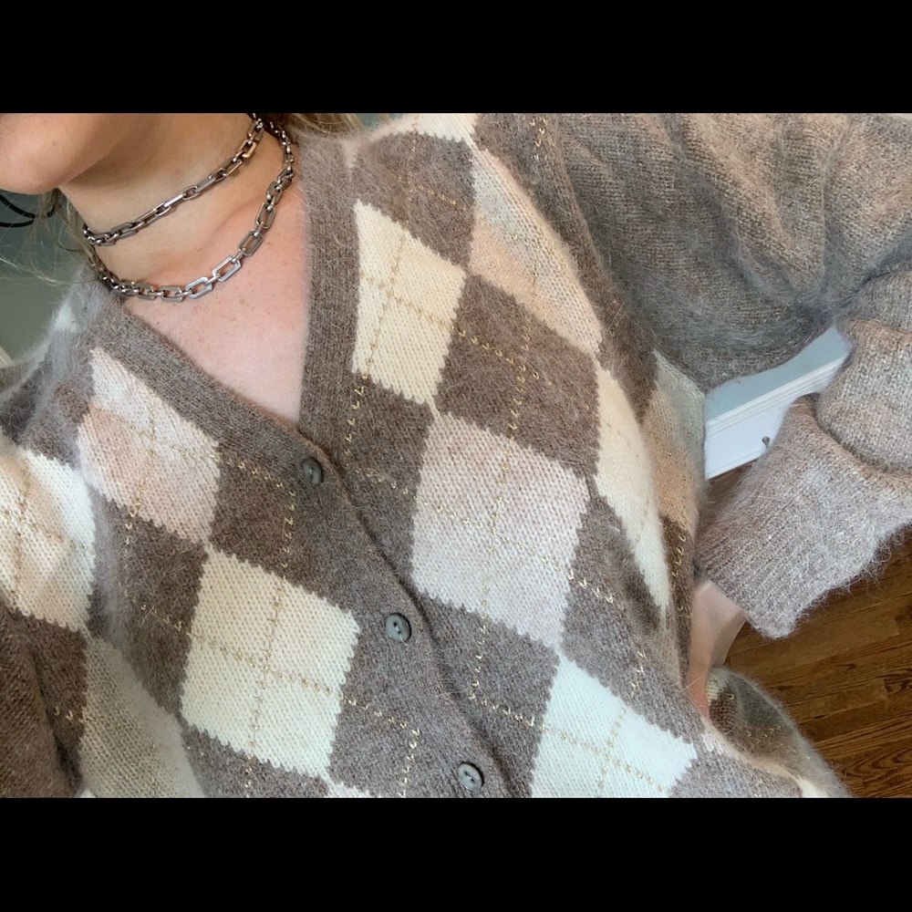 Wool Checkered Button Up Sweater - image 4